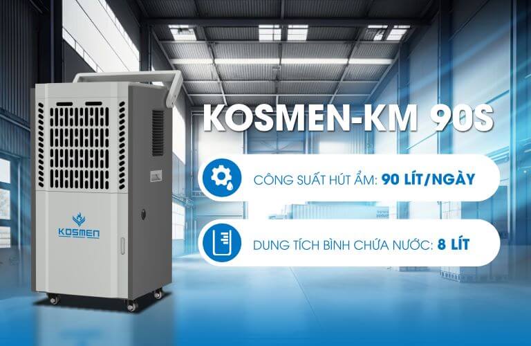 Máy hút ẩm Kosmen KM-90S sở hữu dung tích bình chứa nước lên tới 8 lít