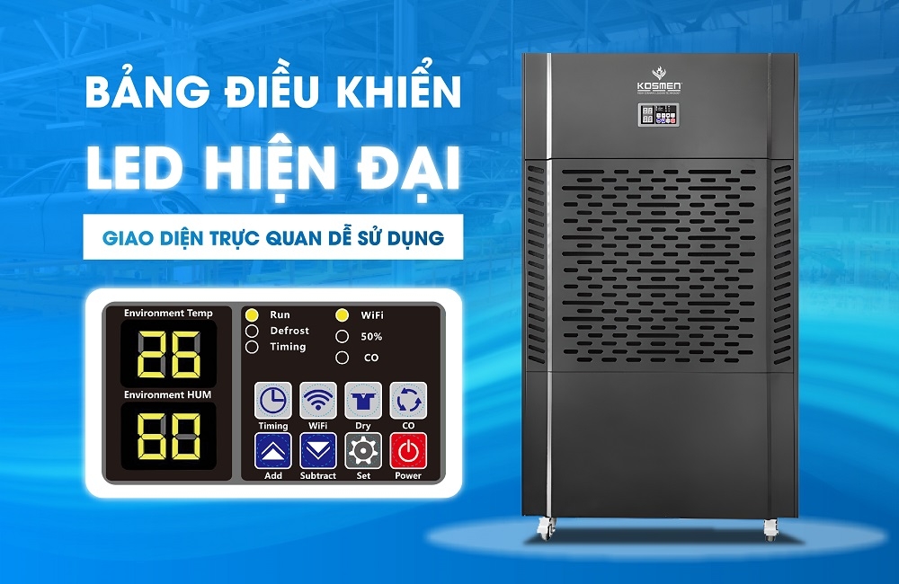 Máy hút ẩm Kosmen KM-480S sở hữu bảng điều khiển kỹ thuật số hiện đại