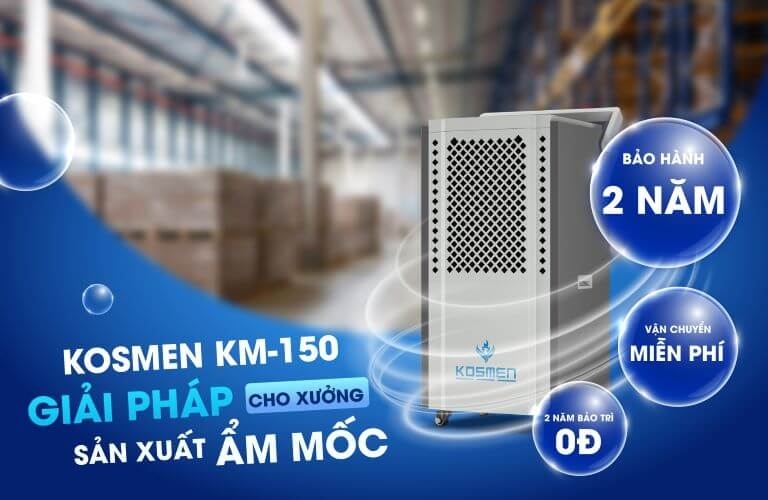 Máy hút ẩm Kosmen KM-150S có khả năng loại bỏ ẩm mốc trong kho xưởng hiệu quả