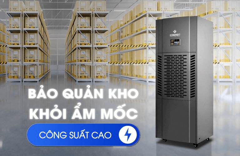 Máy hút ẩm Kosmen KM-250S có khả năng kiểm soát ẩm cho kho xưởng có diện tích lớn