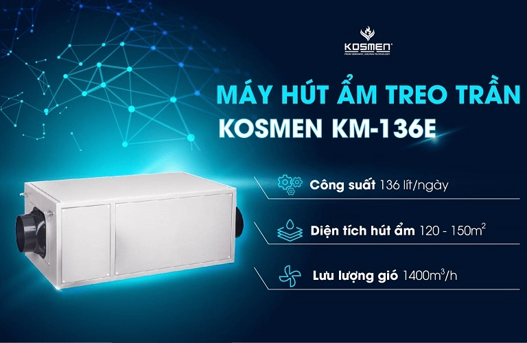 Máy hút ẩm âm trần Kosmen KM-136E thích hợp để sấy khô thực phẩm