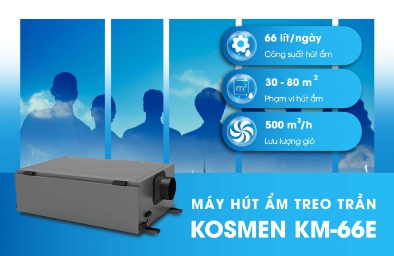 Máy hút ẩm treo trần Kosmen KM-66E được tích hợp nhiều tính năng tự động thông minh