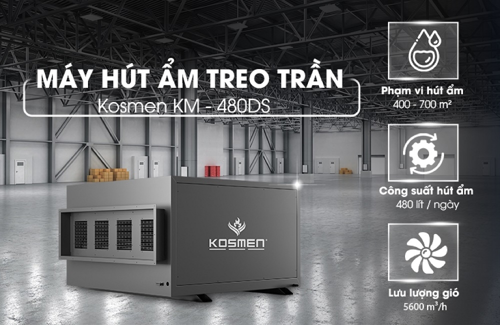 Máy hút ẩm treo trần Kosmen KM-480DS hút ẩm vượt trội