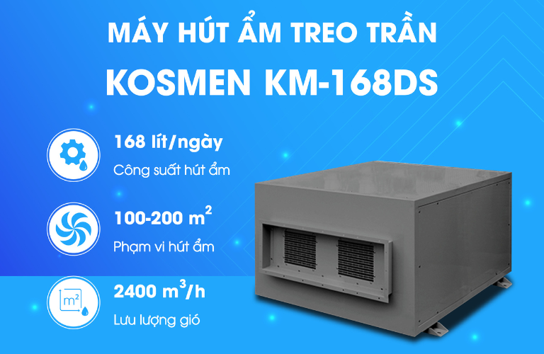 Máy hút ẩm âm trần Kosmen KM-168DS kiểm soát ẩm mạnh mẽ